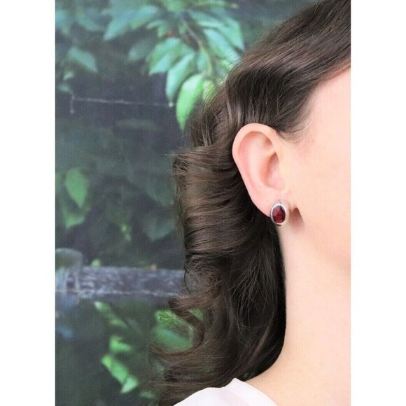 Sterling Silver Red Howlite Earrings Stud Post Earrings - Picture 2 of 8